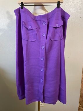 J.Crew Purple Merino Wool Knit Midi Skirt Size 3X Faux Button Asymmetrical Wooly